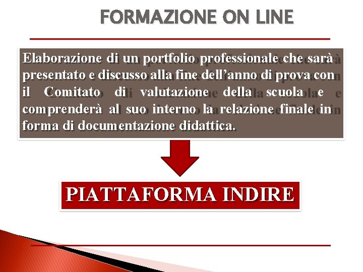 FORMAZIONE ON LINE Elaborazione di un portfolio professionale che sarà presentato e discusso alla