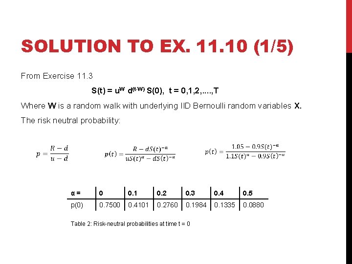 SOLUTION TO EX. 11. 10 (1/5) From Exercise 11. 3 S(t) = u. W