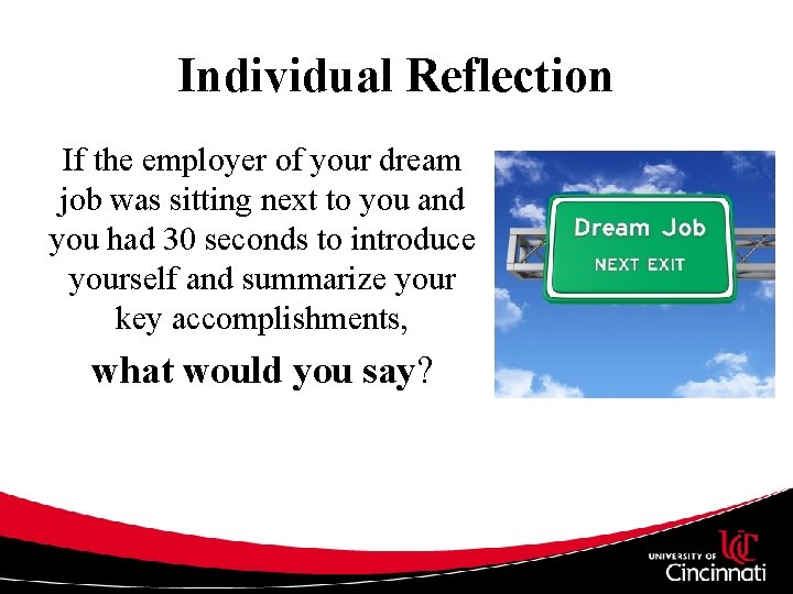 Individual Reflection If the employer of your dream job was sitting next to you