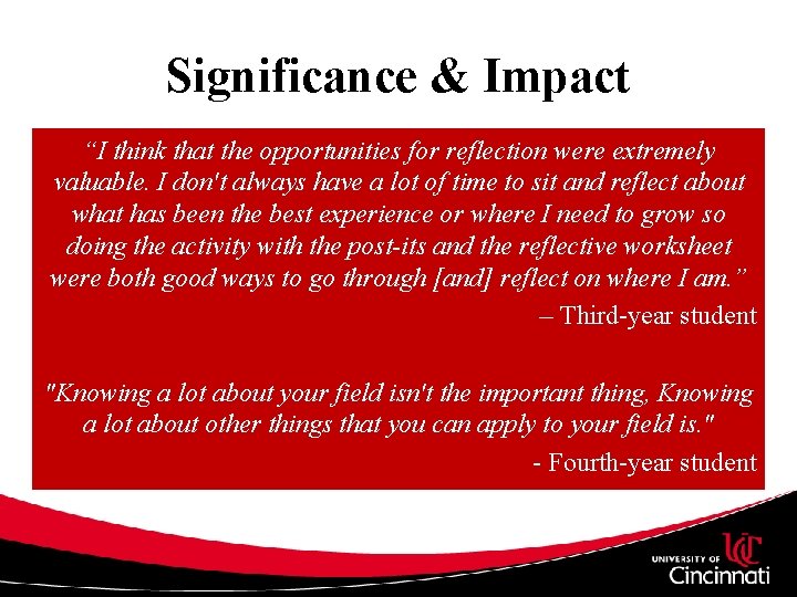 Significance & Impact “I think that the opportunities for reflection were extremely valuable. I