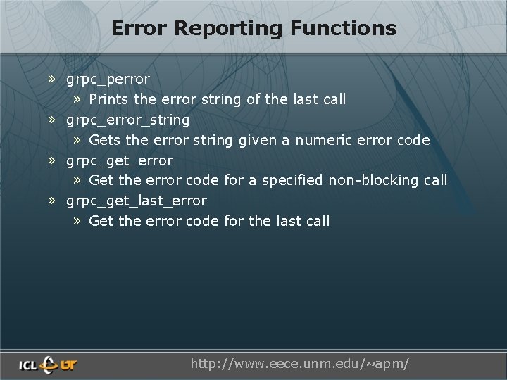 Error Reporting Functions » grpc_perror » Prints the error string of the last call