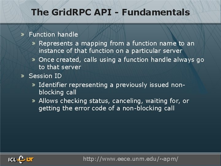 The Grid. RPC API - Fundamentals » Function handle » Represents a mapping from