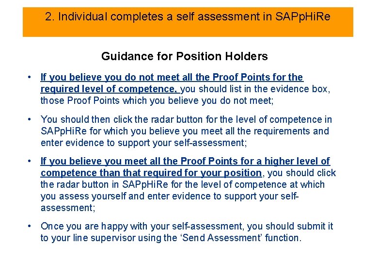 2. Individual completes a self assessment in SAPp. Hi. Re Guidance for Position Holders