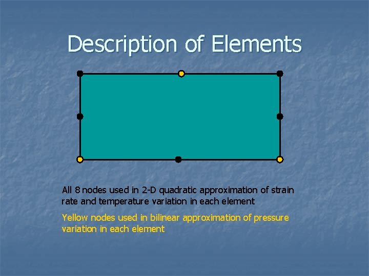 Description of Elements All 8 nodes used in 2 -D quadratic approximation of strain