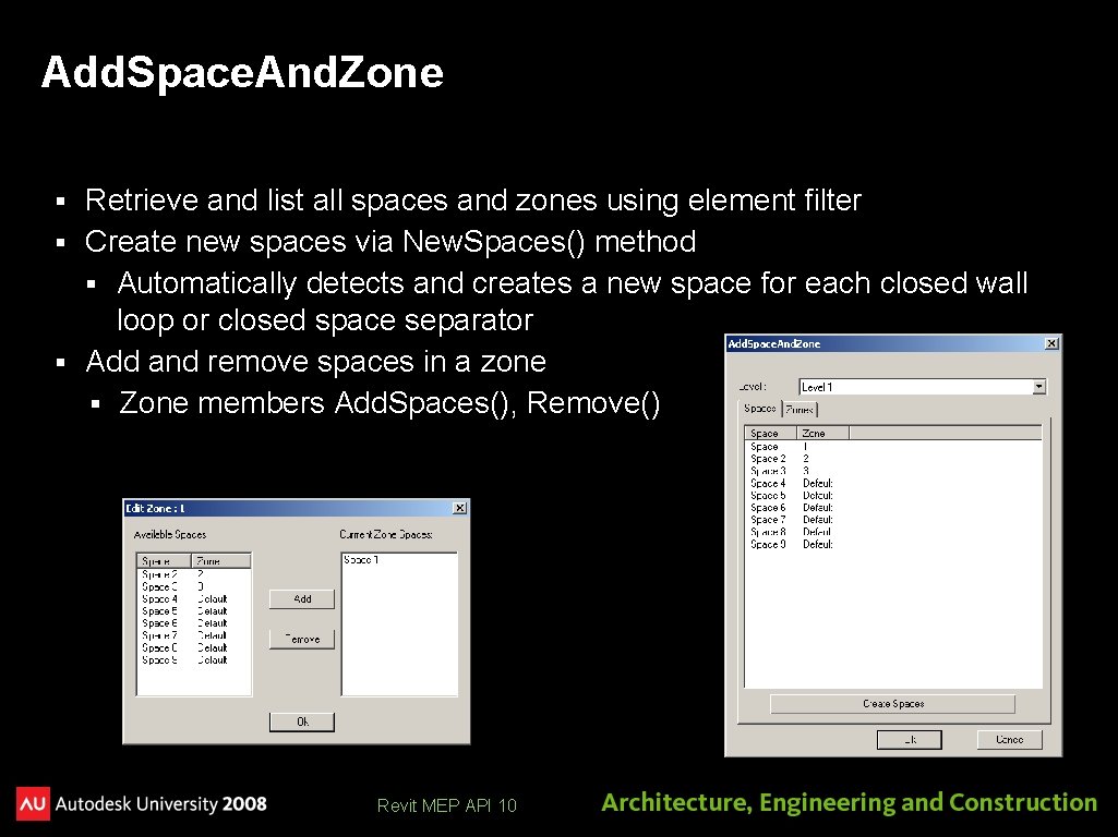 Add. Space. And. Zone Retrieve and list all spaces and zones using element filter