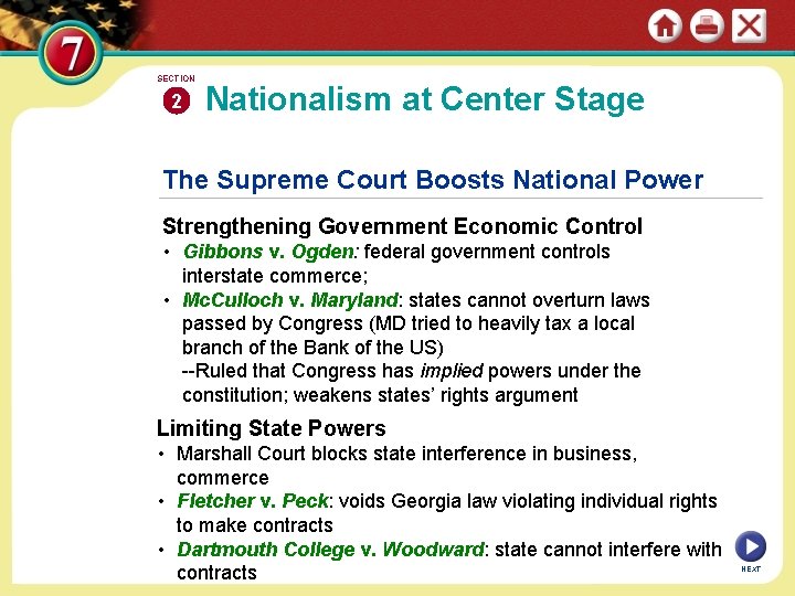 SECTION 2 Nationalism at Center Stage The Supreme Court Boosts National Power Strengthening Government
