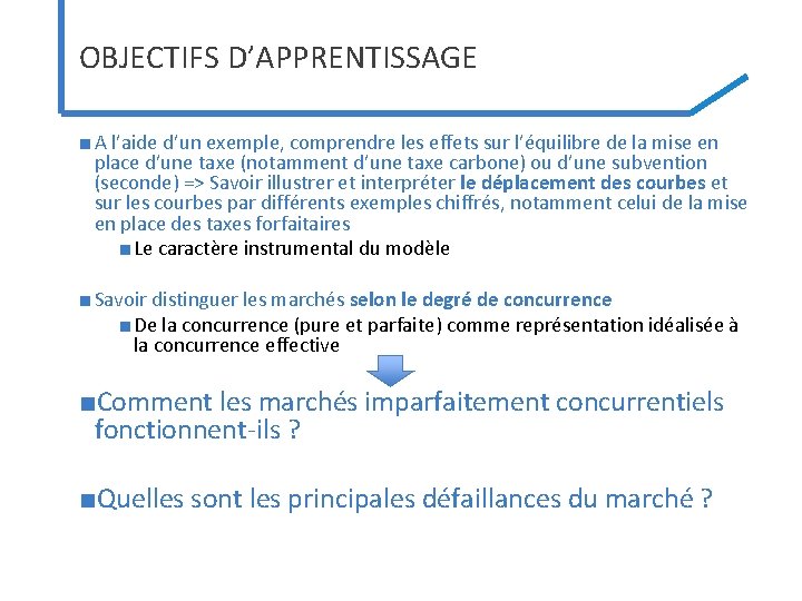OBJECTIFS D’APPRENTISSAGE ■ A l’aide d’un exemple, comprendre les effets sur l’équilibre de la OBJECTIFS D’APPRENTISSAGE ■ A l’aide d’un exemple, comprendre les effets sur l’équilibre de la