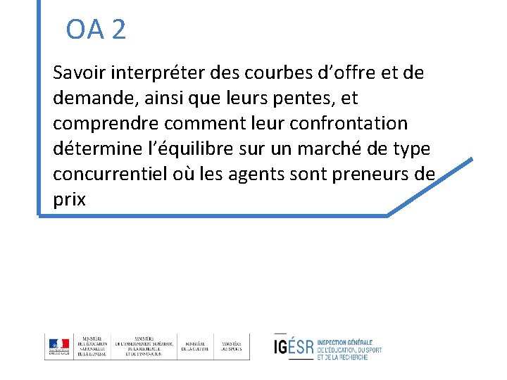 OA 2 Savoir interpréter des courbes d’offre et de demande, ainsi que leurs pentes, OA 2 Savoir interpréter des courbes d’offre et de demande, ainsi que leurs pentes,