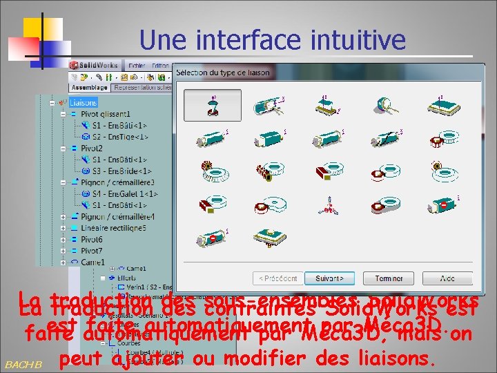 Une interface intuitive La Solid. Works La traduction des sous-ensembles contraintes Solid. Works est