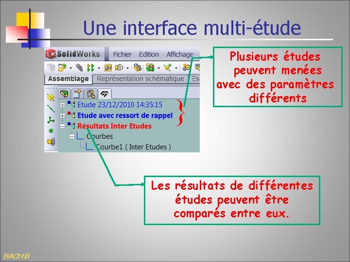Une interface multi-étude } Plusieurs études peuvent menées avec des paramètres différents Les résultats