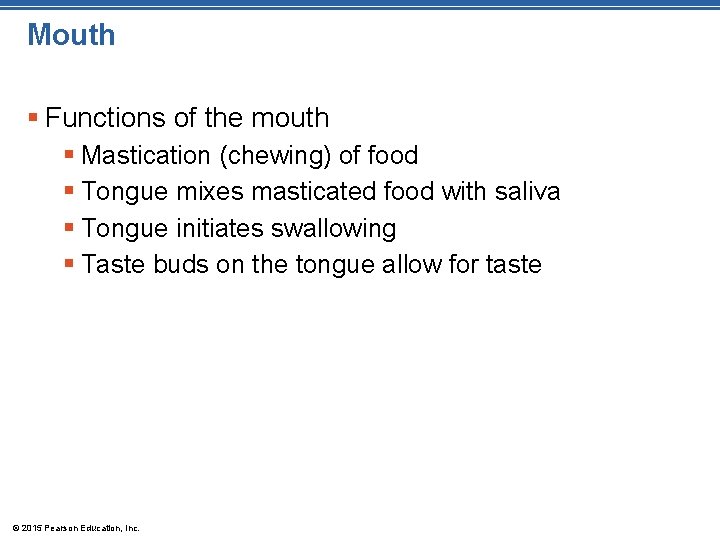 Mouth § Functions of the mouth § Mastication (chewing) of food § Tongue mixes