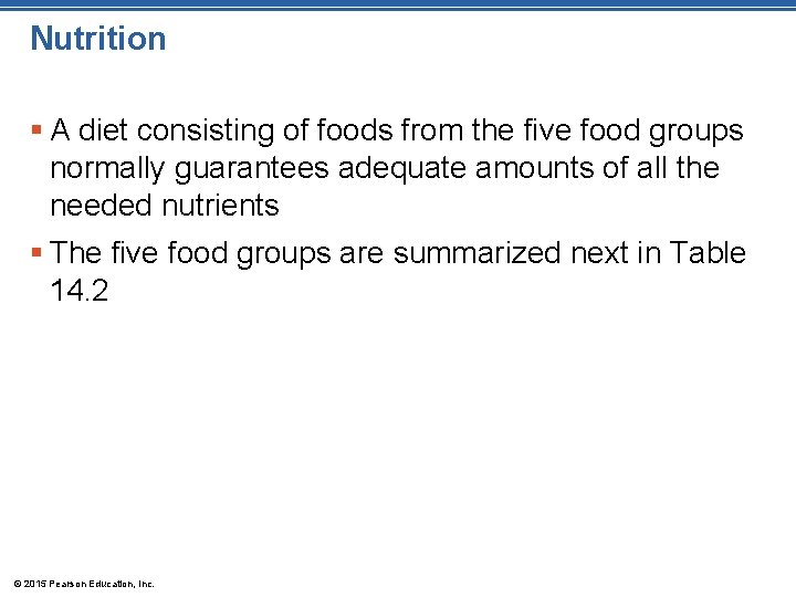Nutrition § A diet consisting of foods from the five food groups normally guarantees