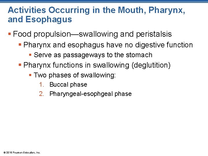 Activities Occurring in the Mouth, Pharynx, and Esophagus § Food propulsion—swallowing and peristalsis §