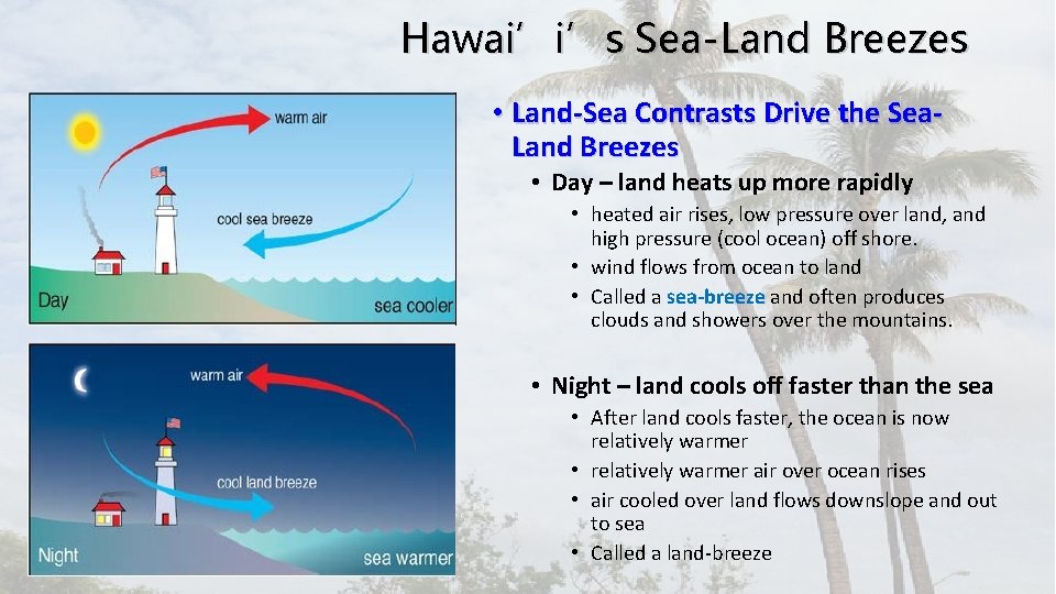 Hawai’i’s Sea-Land Breezes • Land-Sea Contrasts Drive the Sea. Land Breezes • Day –