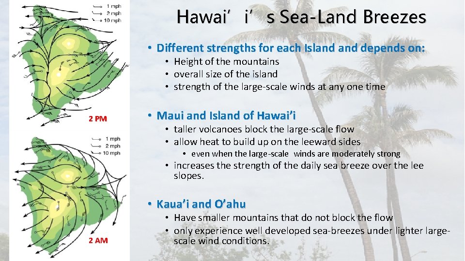 Hawai’i’s Sea-Land Breezes • Different strengths for each Island depends on: • Height of
