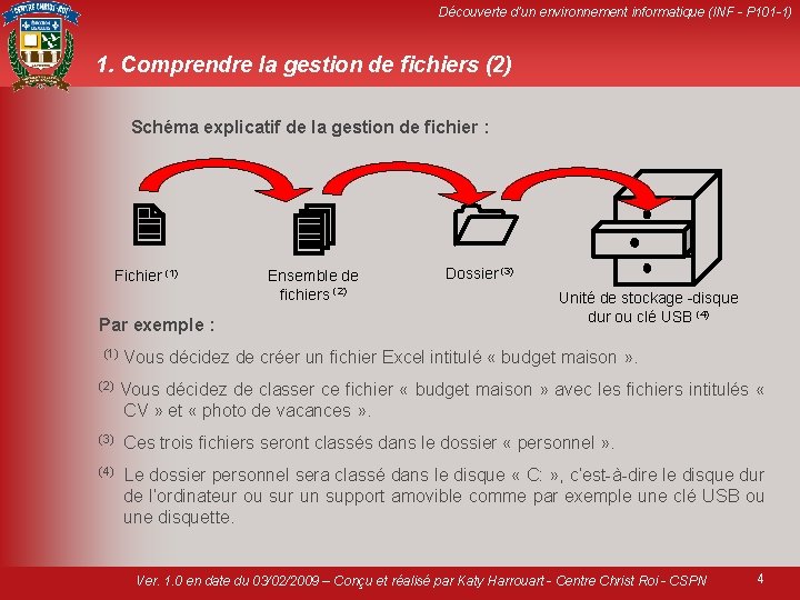 Découverte d’un environnement informatique (INF - P 101 -1) 1. Comprendre la gestion de