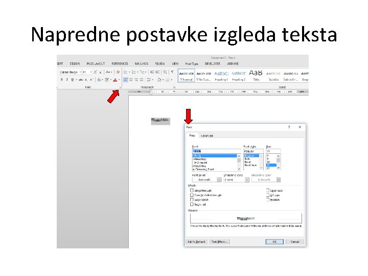 Napredne postavke izgleda teksta 