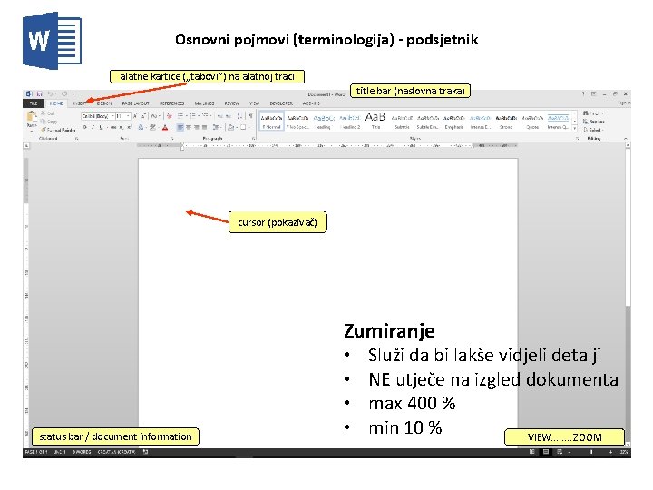 Osnovni pojmovi (terminologija) - podsjetnik alatne kartice („tabovi”) na alatnoj traci title bar (naslovna