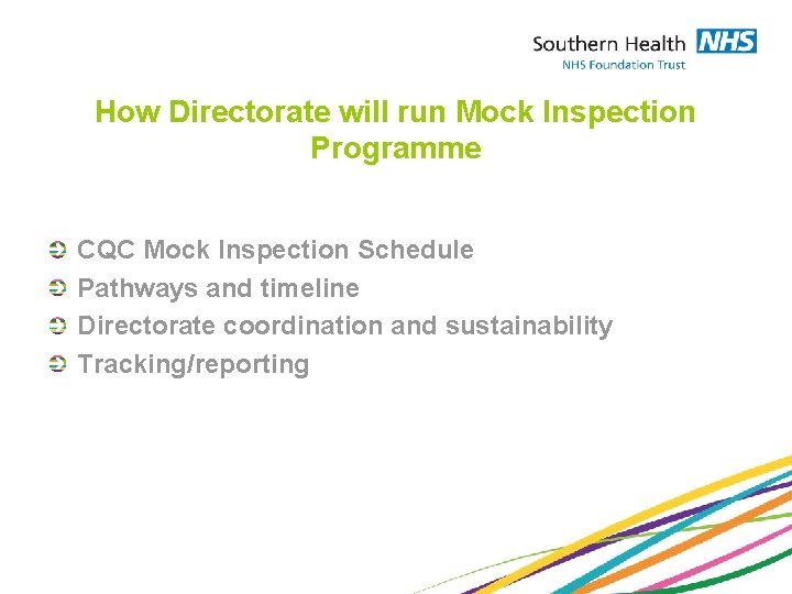 How Directorate will run Mock Inspection Programme CQC Mock Inspection Schedule Pathways and timeline