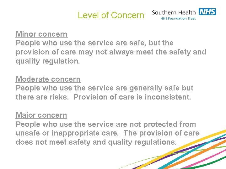 Level of Concern Minor concern People who use the service are safe, but the