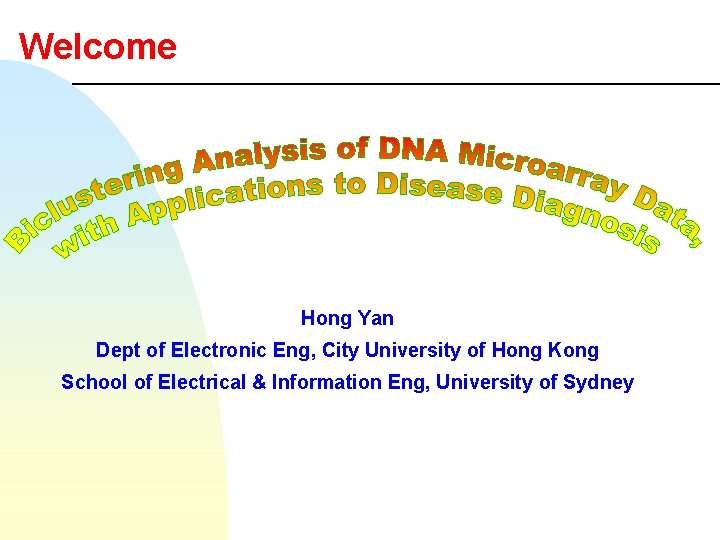 Welcome Hong Yan Dept of Electronic Eng, City University of Hong Kong School of
