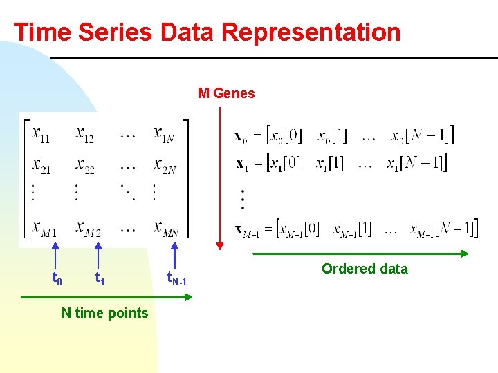 Time Series Data Representation M Genes t 0 t 1 N time points t.