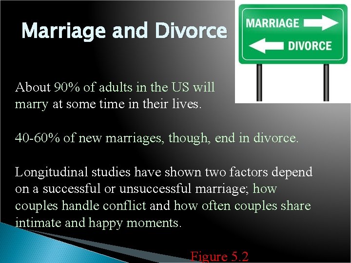 Marriage and Divorce About 90% of adults in the US will marry at some
