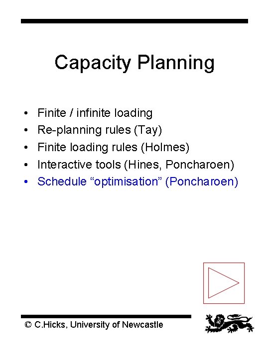 Capacity Planning • • • Finite / infinite loading Re-planning rules (Tay) Finite loading Capacity Planning • • • Finite / infinite loading Re-planning rules (Tay) Finite loading