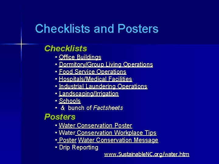 Checklists and Posters Checklists • Office Buildings • Dormitory/Group Living Operations • Food Service