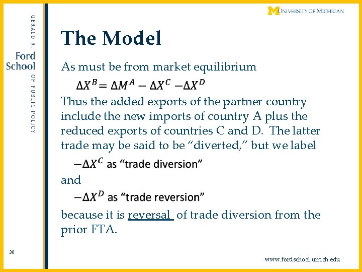 The Model As must be from market equilibrium Thus the added exports of the