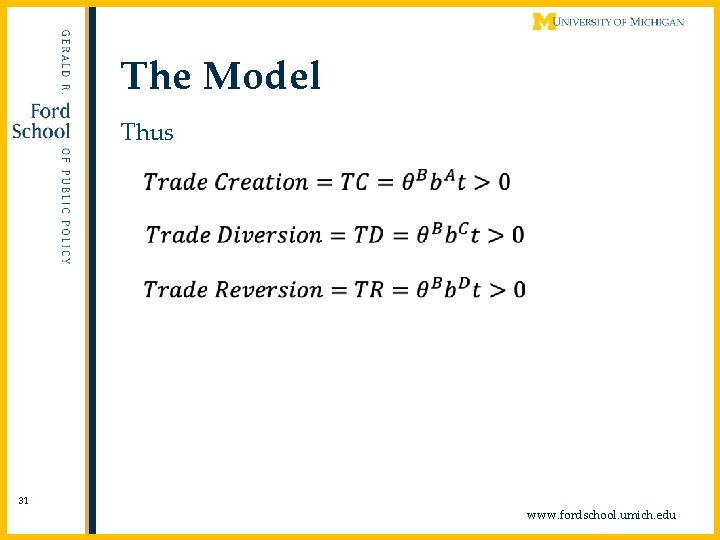 The Model Thus 31 www. fordschool. umich. edu 