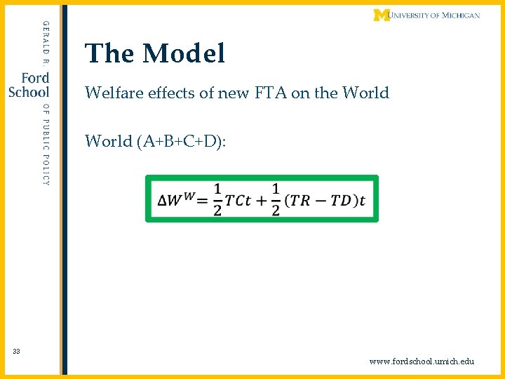 The Model Welfare effects of new FTA on the World (A+B+C+D): 33 www. fordschool.