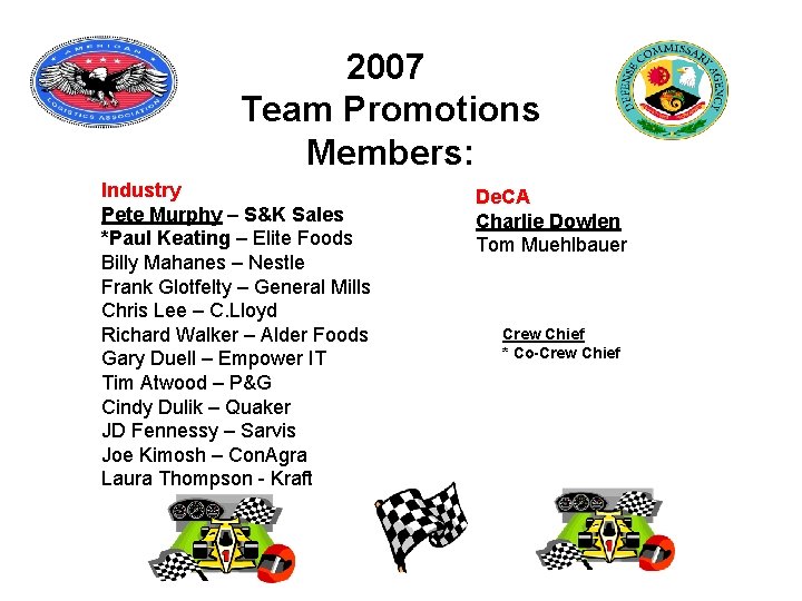 2007 Team Promotions Members: Industry Pete Murphy – S&K Sales *Paul Keating – Elite