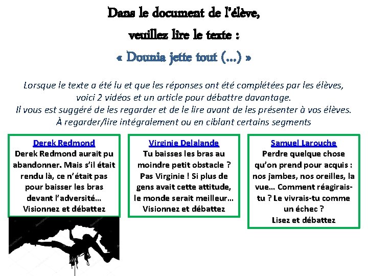 Dans le document de l’élève, veuillez lire le texte : « Dounia jette tout