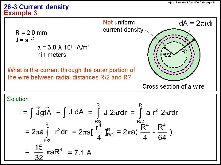 Aljalal-Phys. 102 -3 Apr 2008 -Ch 26 -page 21 26 -3 Current density Example