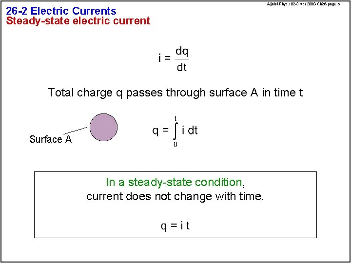 26 -2 Electric Currents Steady-state electric current Aljalal-Phys. 102 -3 Apr 2008 -Ch 26