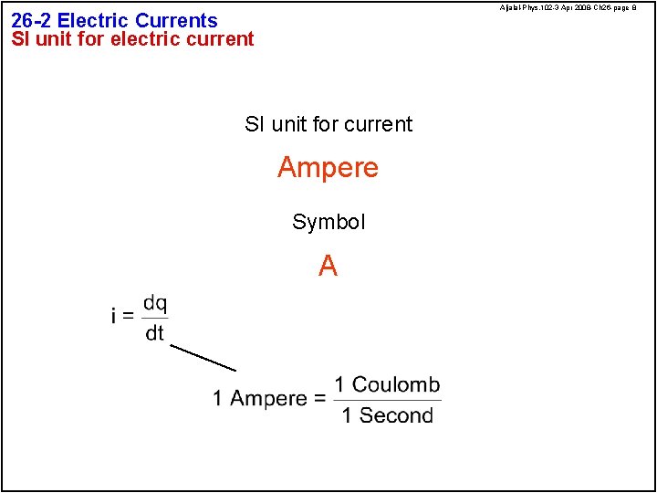 Aljalal-Phys. 102 -3 Apr 2008 -Ch 26 -page 8 26 -2 Electric Currents SI