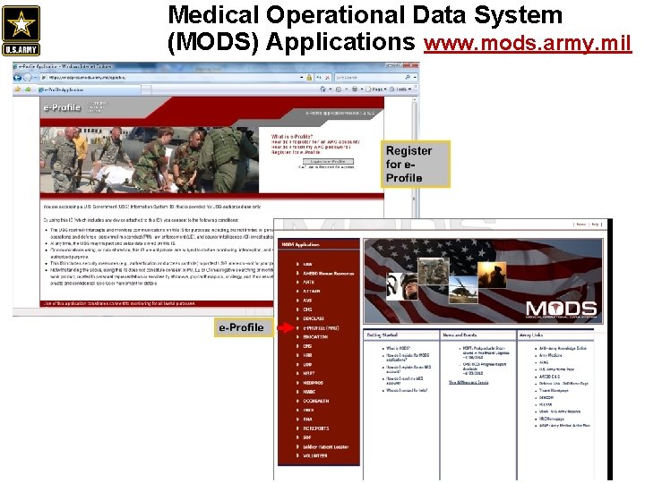 Medical Operational Data System (MODS) Applications www. mods. army. mil 