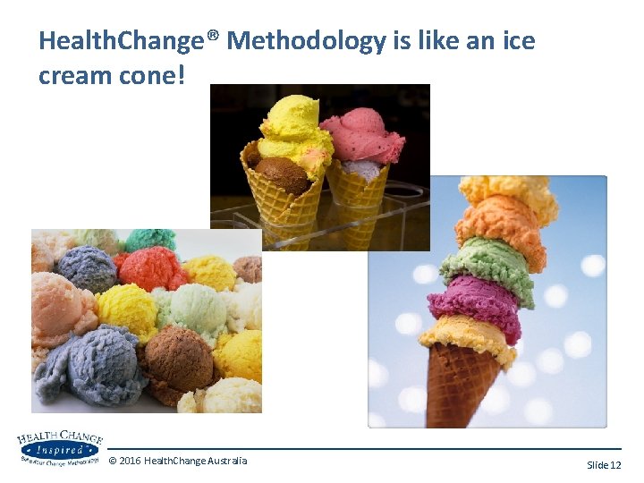 Health. Change® Methodology is like an ice cream cone! © 2016 Health. Change Australia