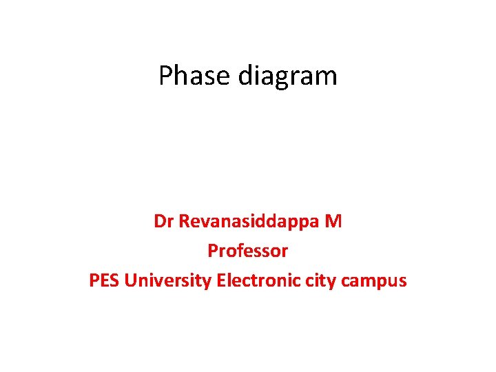 Phase diagram Dr Revanasiddappa M Professor PES University Electronic city campus 