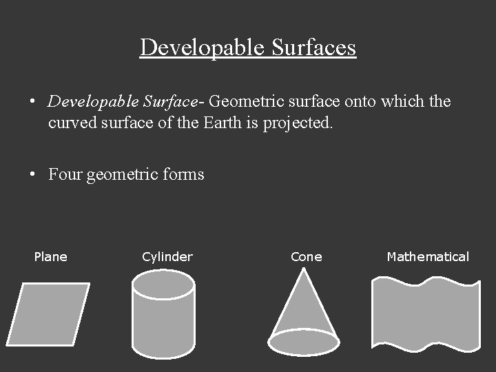 Developable Surfaces • Developable Surface- Geometric surface onto which the curved surface of the