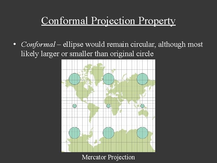 Conformal Projection Property • Conformal – ellipse would remain circular, although most likely larger