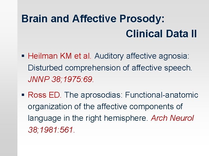 Brain and Affective Prosody: Clinical Data II § Heilman KM et al. Auditory affective