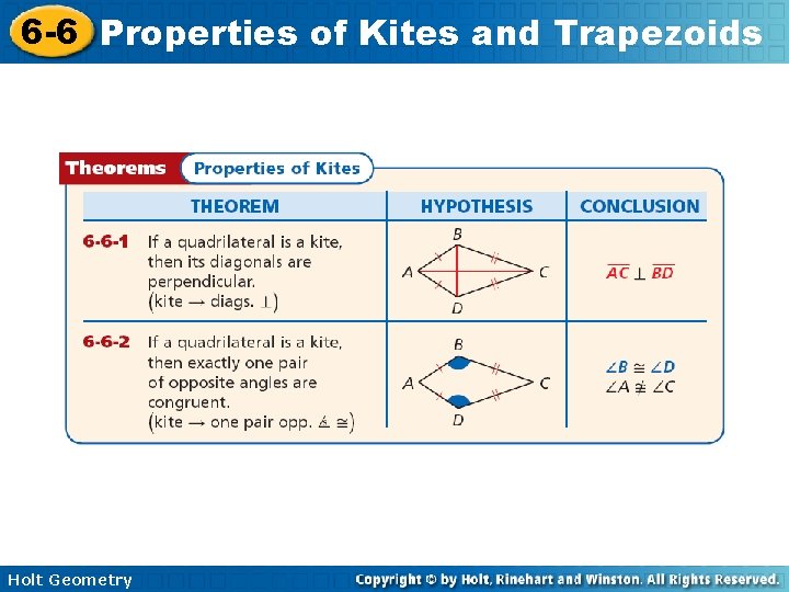 6 -6 Properties of Kites and Trapezoids Holt Geometry 