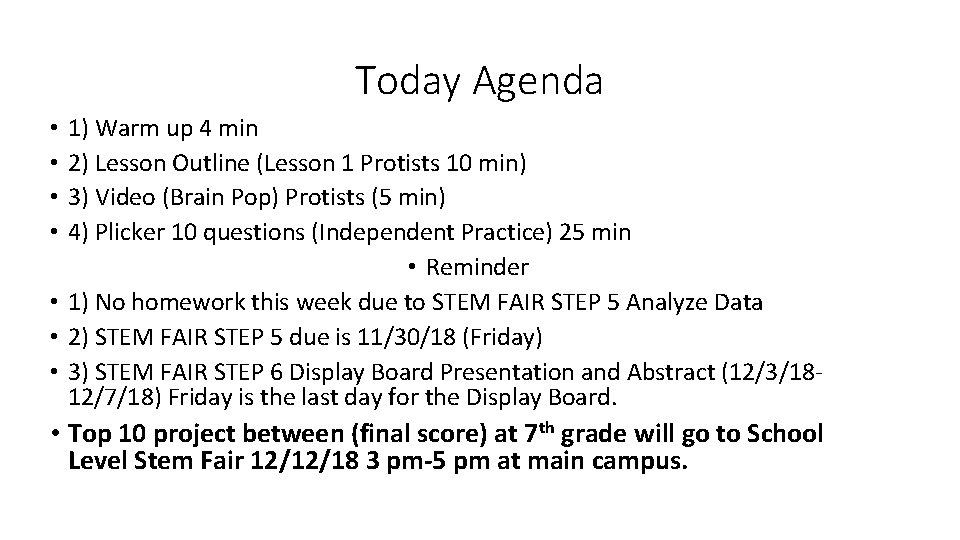 Today Agenda 1) Warm up 4 min 2) Lesson Outline (Lesson 1 Protists 10