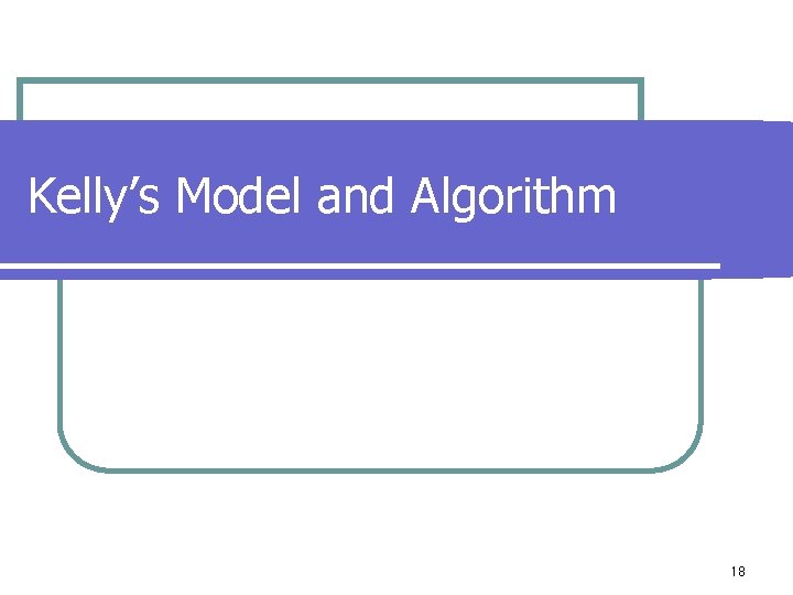 Kelly’s Model and Algorithm 18 