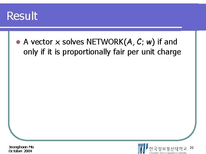 Result l A vector x solves NETWORK(A, C; w) if and only if it