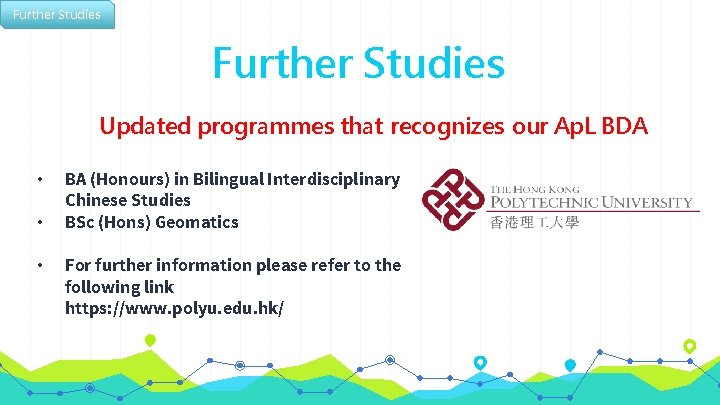 Further Studies Updated programmes that recognizes our Ap. L BDA • • • BA
