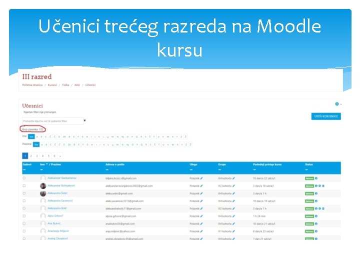 Učenici trećeg razreda na Moodle kursu 