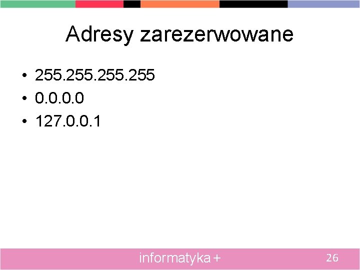 Adresy zarezerwowane • 255 • 0. 0 • 127. 0. 0. 1 informatyka +